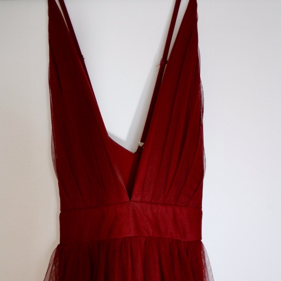 Floor-length Deep V Neck Burgundy Dress - Picture 2 of 8